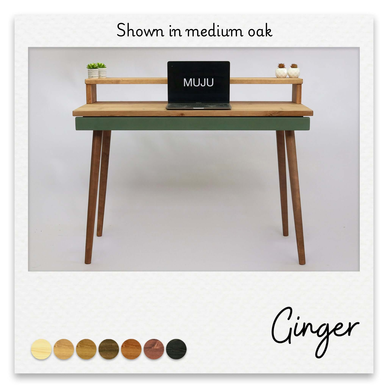 Office Desk with Monitor Stand and Accent Coloured Drawer - Ginger