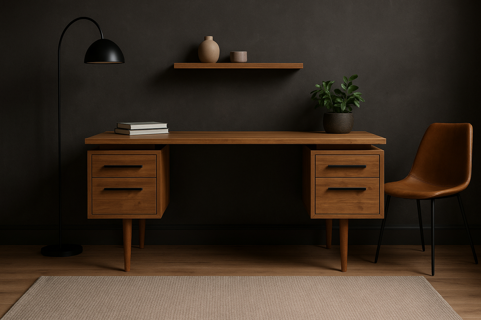 Large Executive Wooden Desk with Double Pedestal Drawers - Maeve
