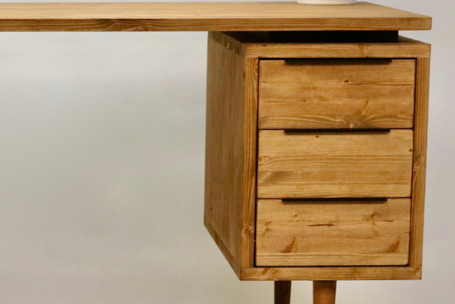 Large Mid Century Style Wooden Desk with 6 Drawers - Margot