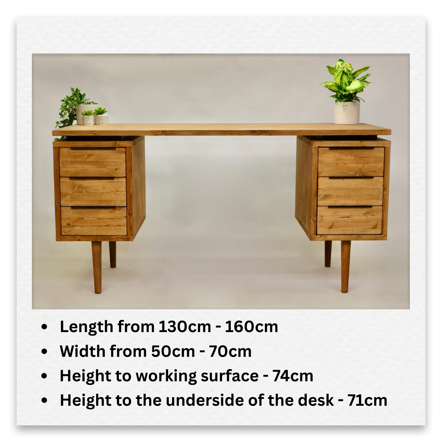 Large Mid Century Style Wooden Desk with 6 Drawers - Margot