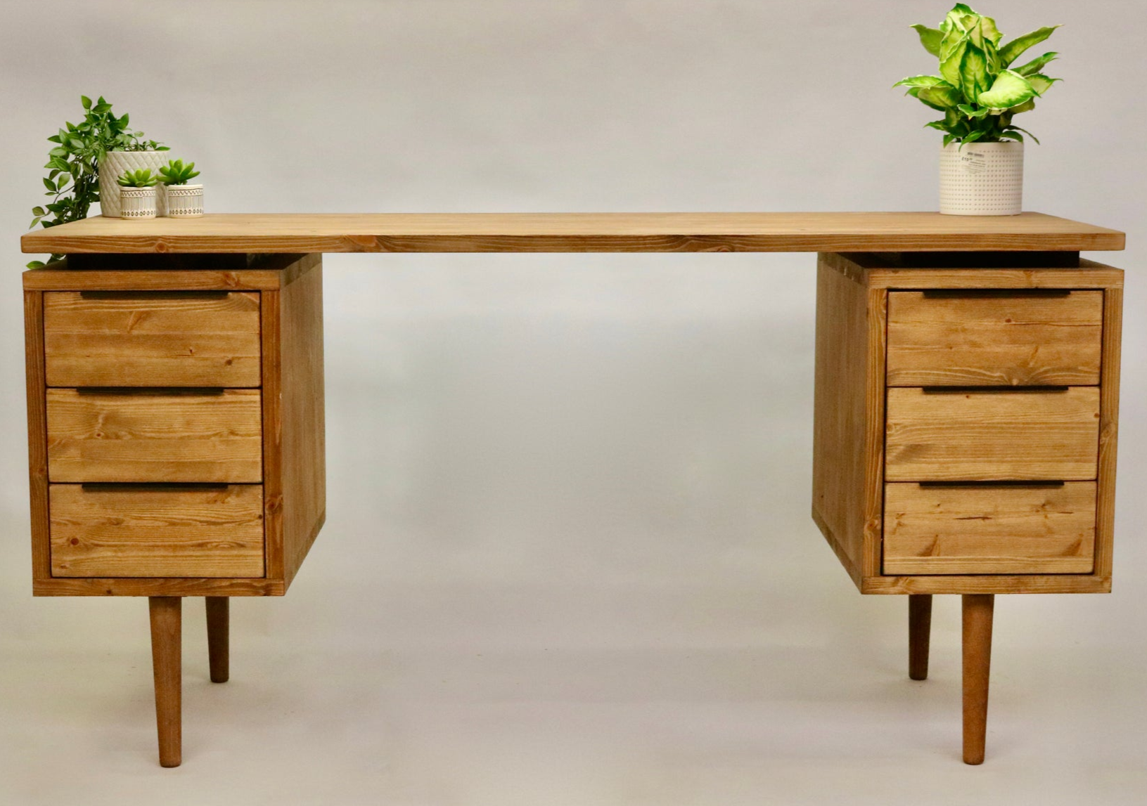 Large Mid Century Style Wooden Desk with 6 Drawers - Margot