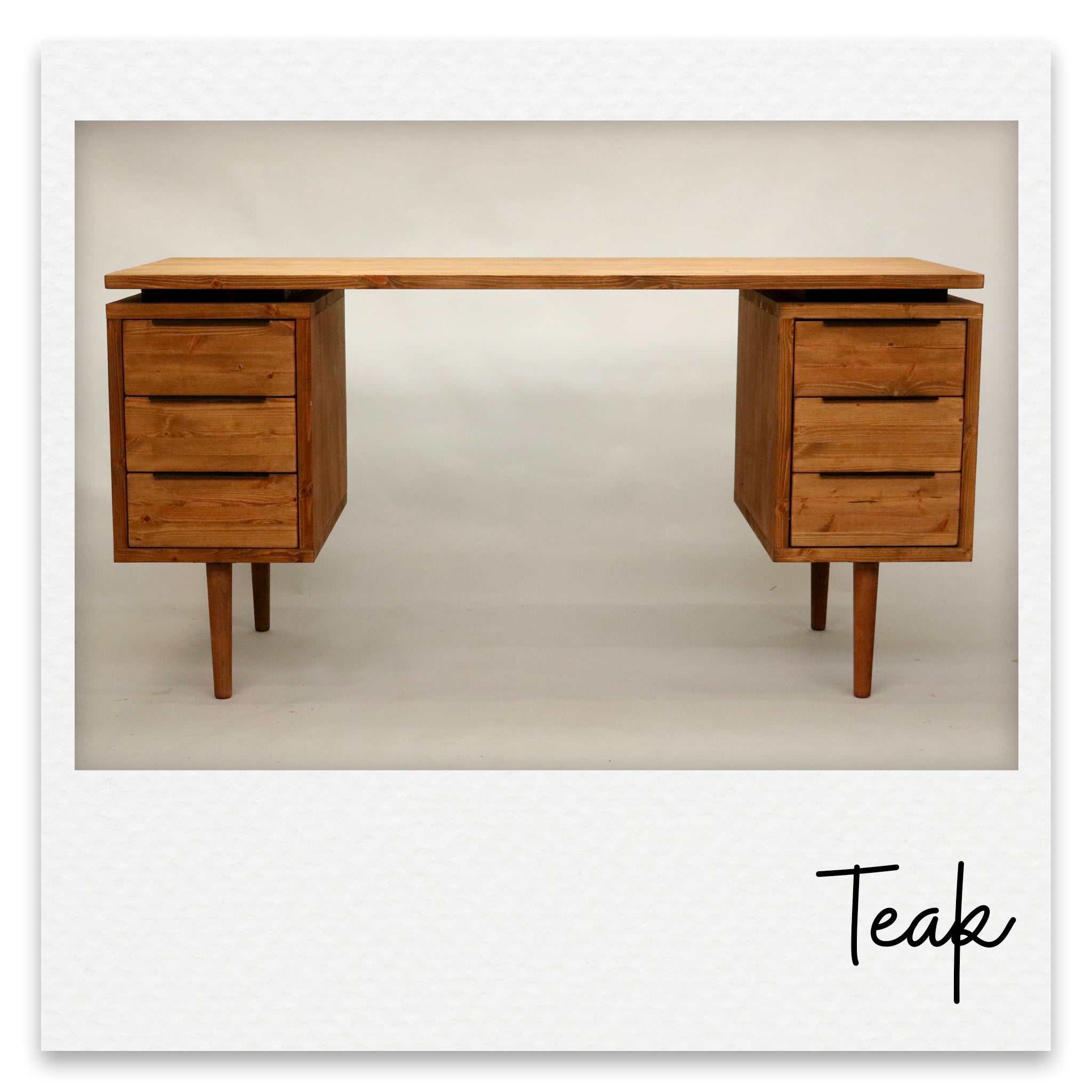 Large Mid Century Style Wooden Desk with 6 Drawers - Margot