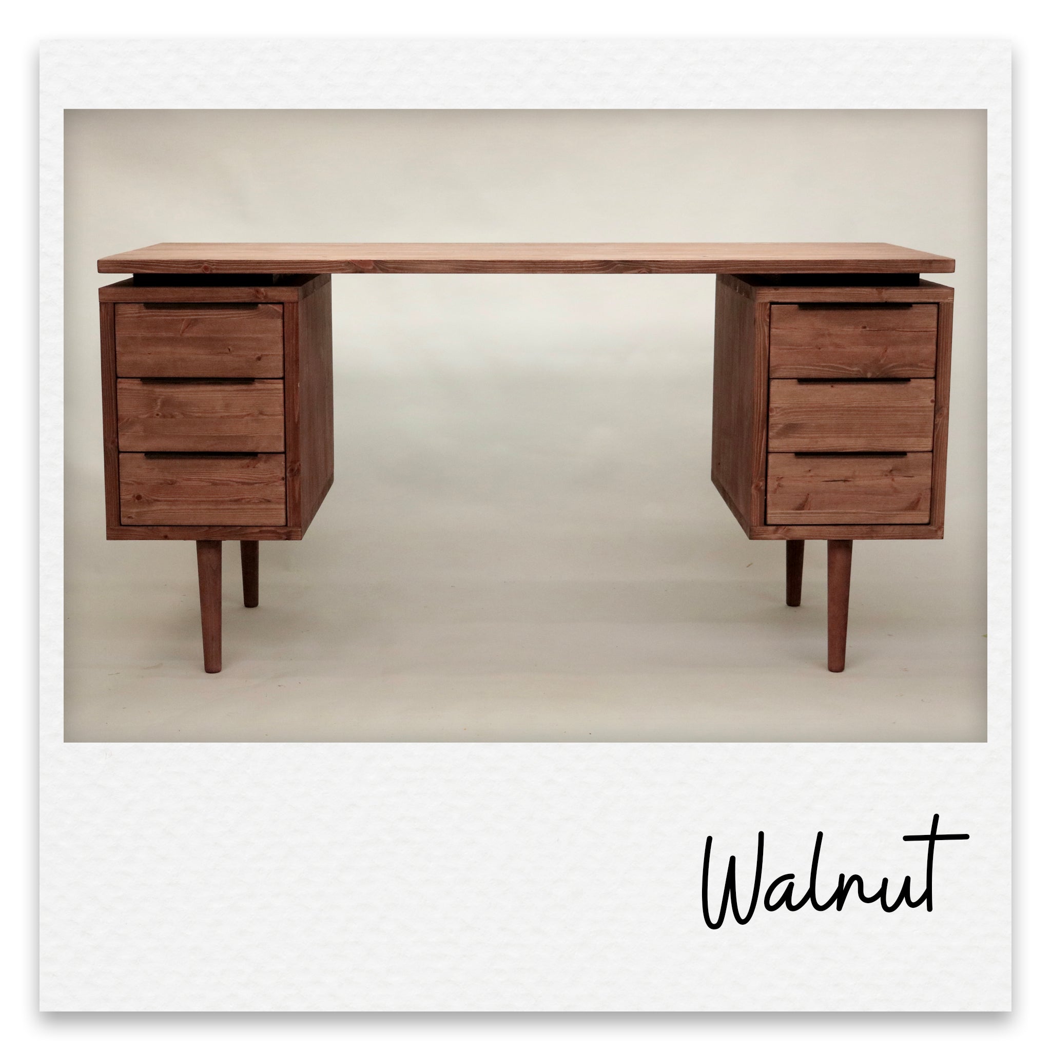 Large Mid Century Style Wooden Desk with 6 Drawers - Margot