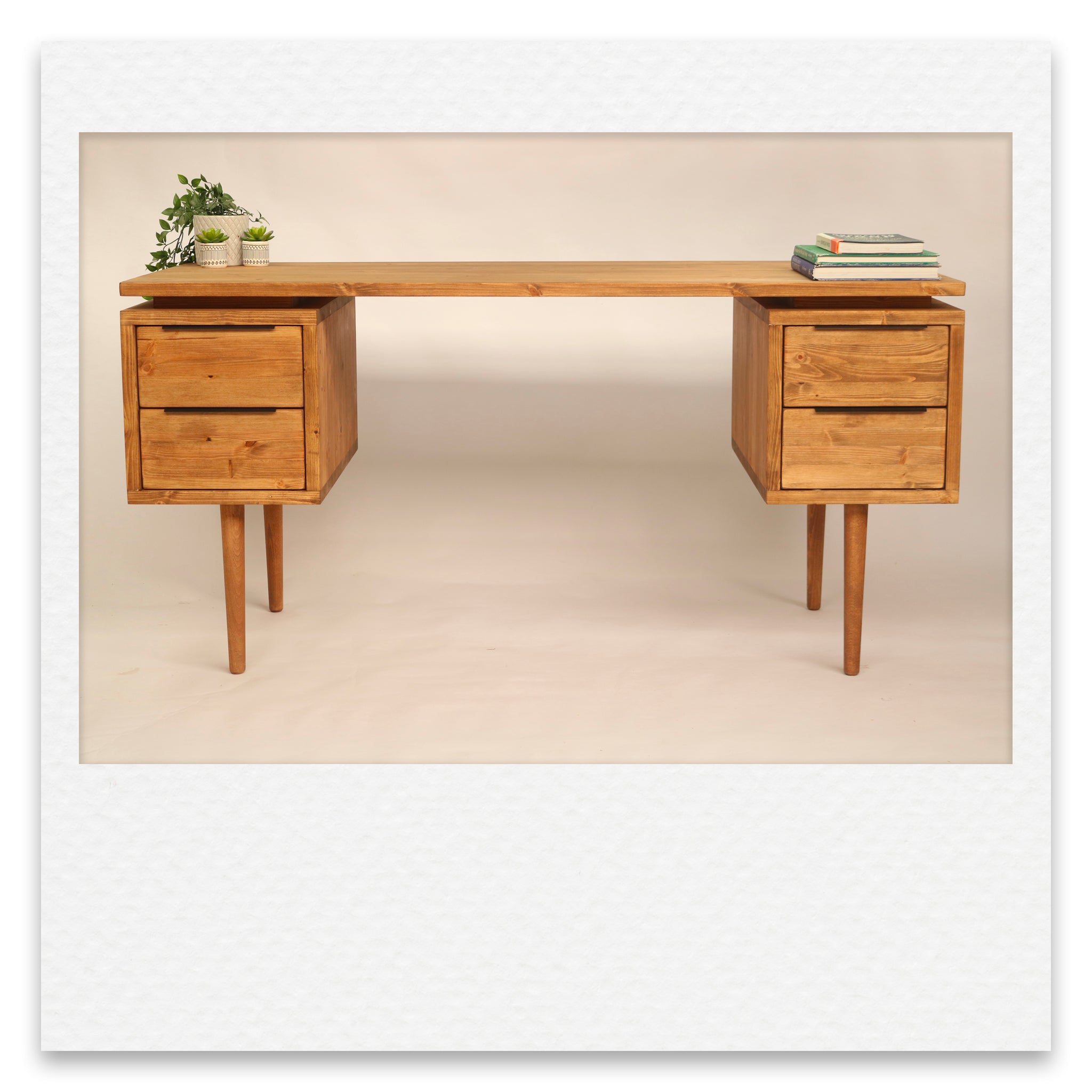 Large Executive Wooden Desk with Double Pedestal Drawers