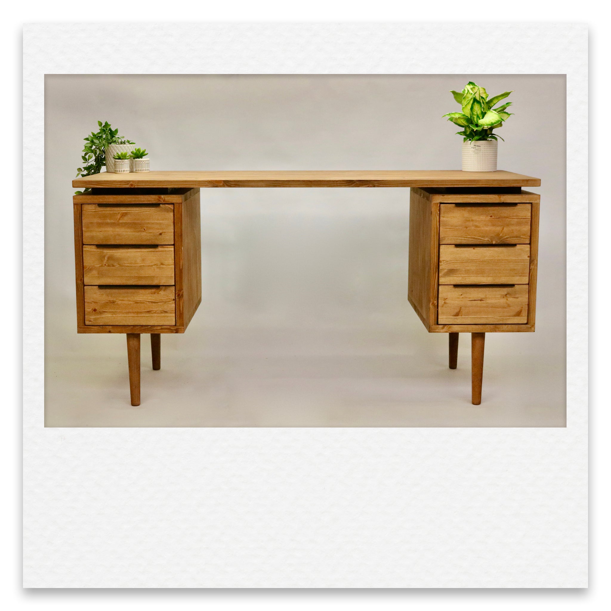 Large Executive Wooden Desk with Three Pedestal Drawers