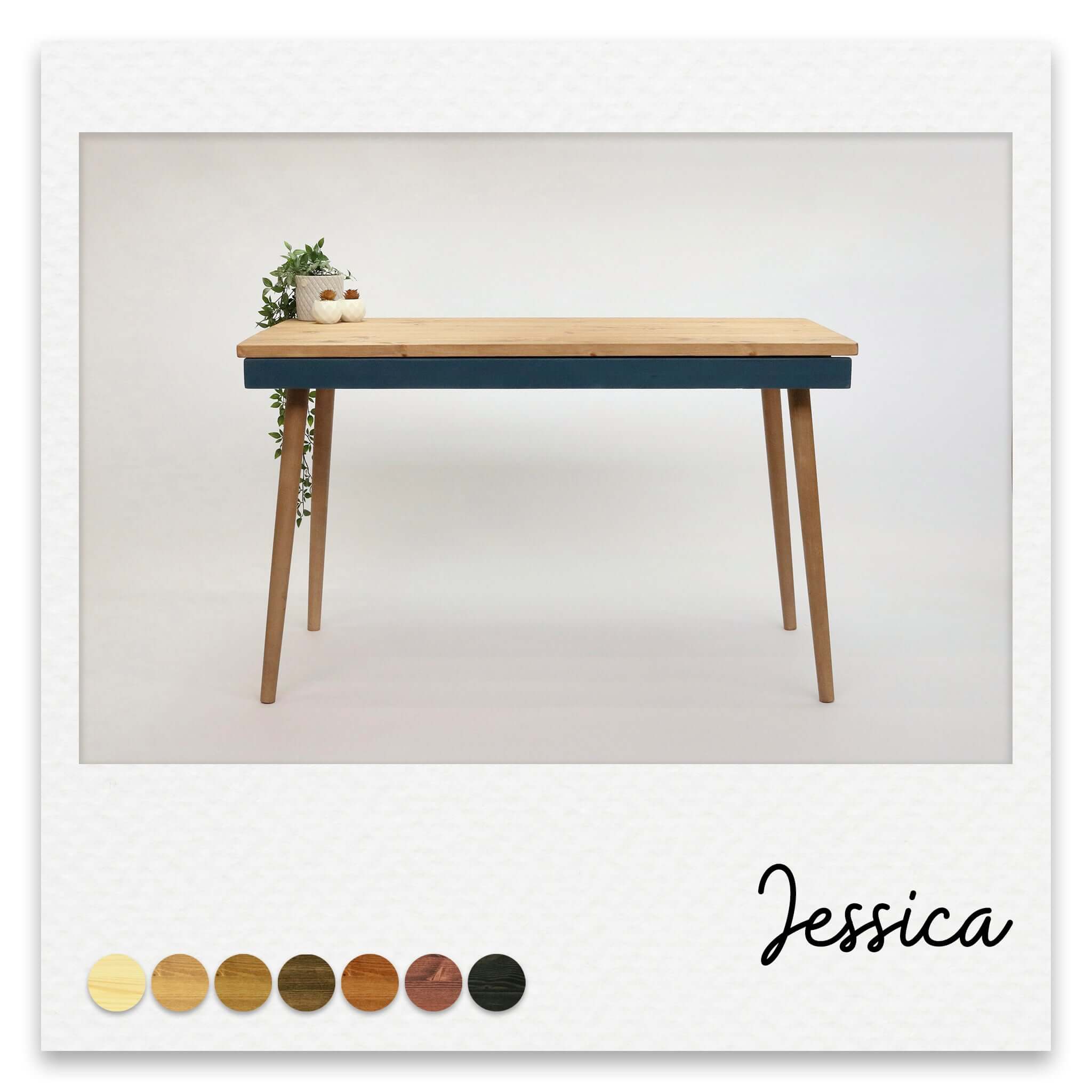 Simple Desk With Coloured Drawer and Wooden Legs