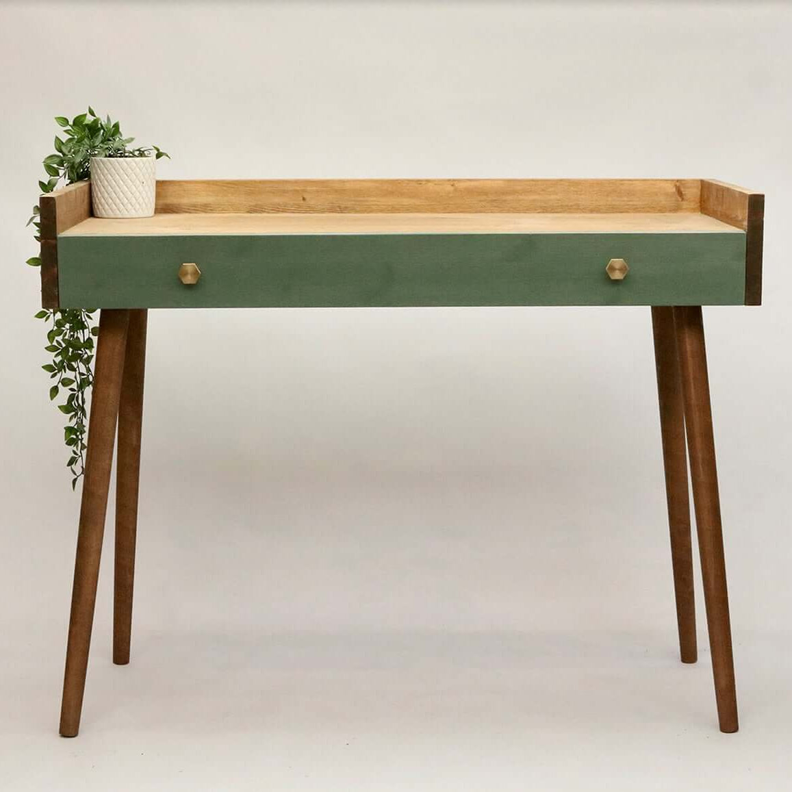 Writing Desk with Coloured Drawer Face and Perimeter Wall