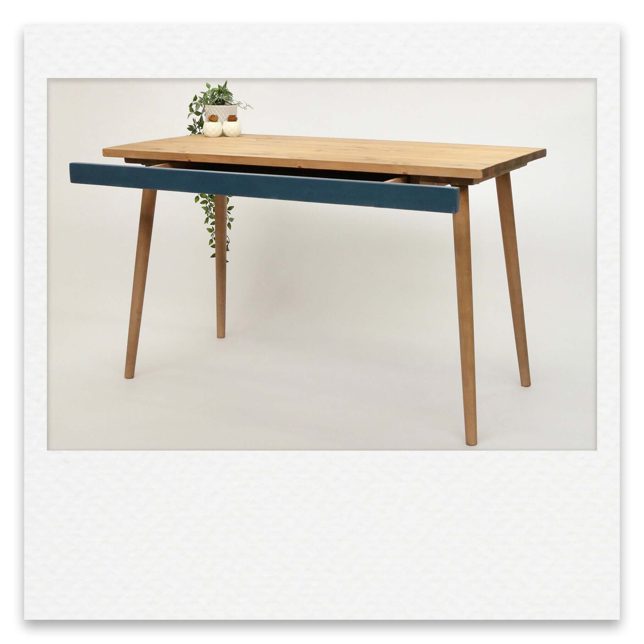 Simple Desk With Coloured Drawer and Wooden Legs