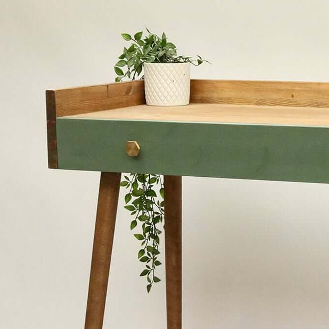 Writing Desk with Coloured Drawer Face and Perimeter Wall