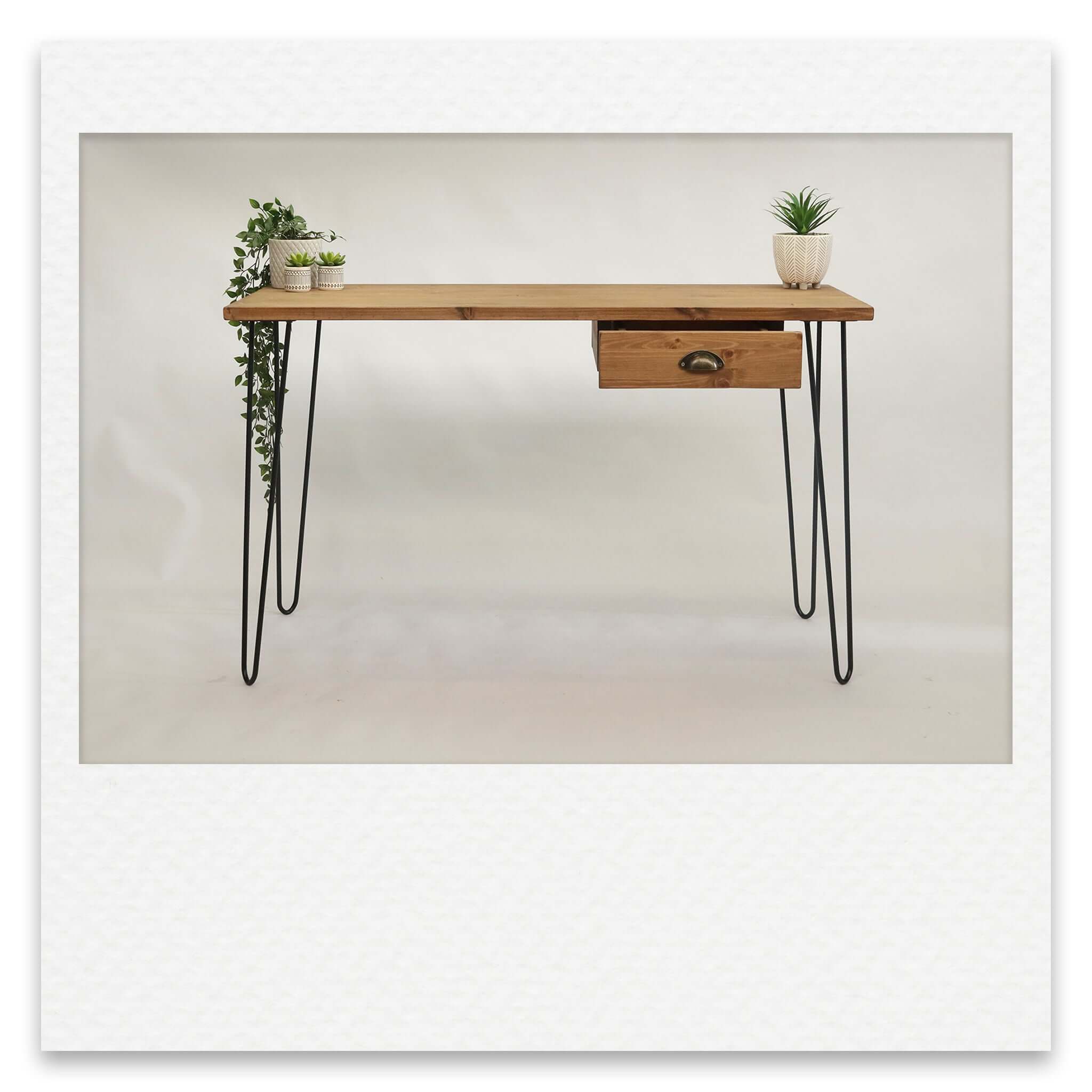 Vintage Desk with Compact Drawer and Hairpin Legs