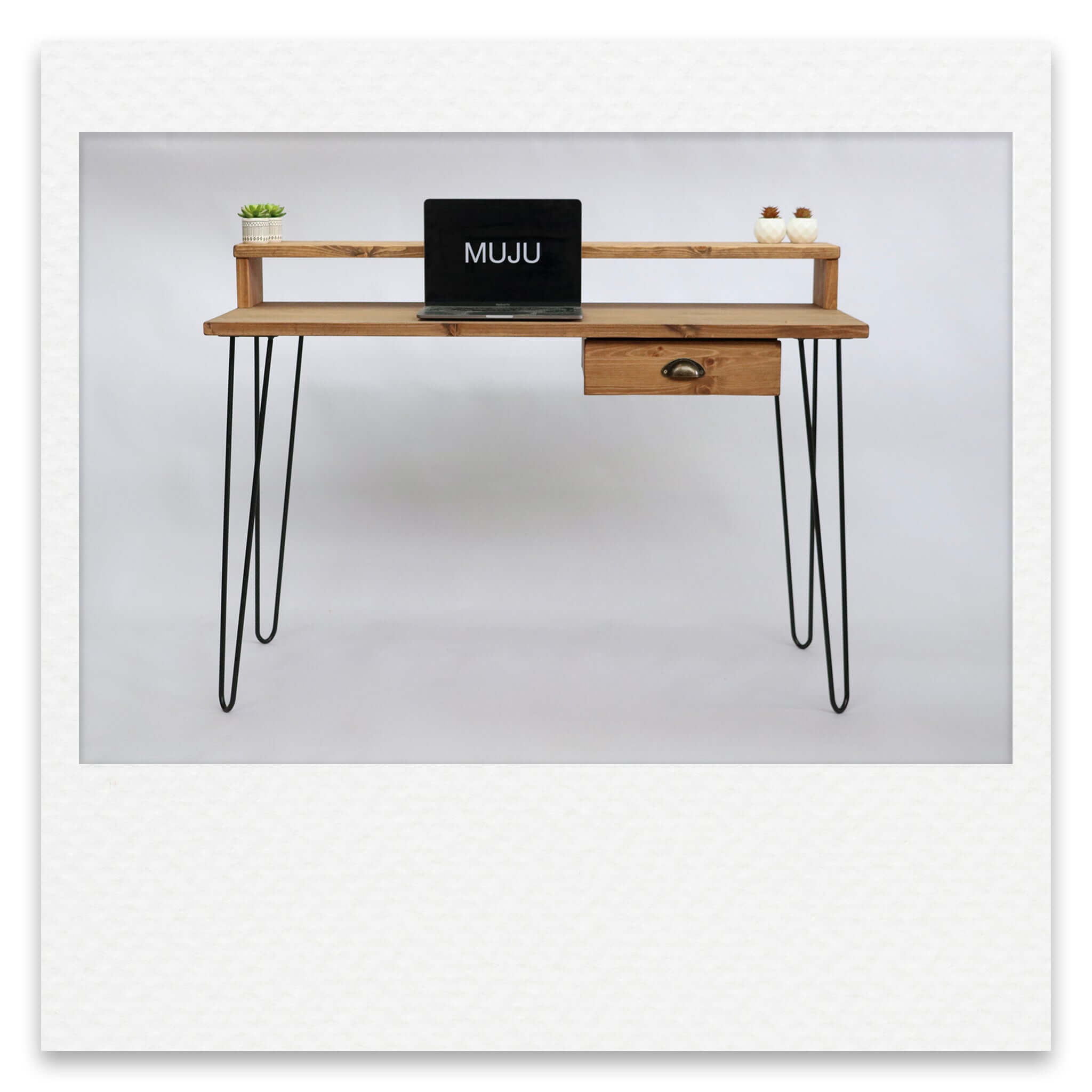 Vintage Desk with Monitor Stand and Hairpin Legs