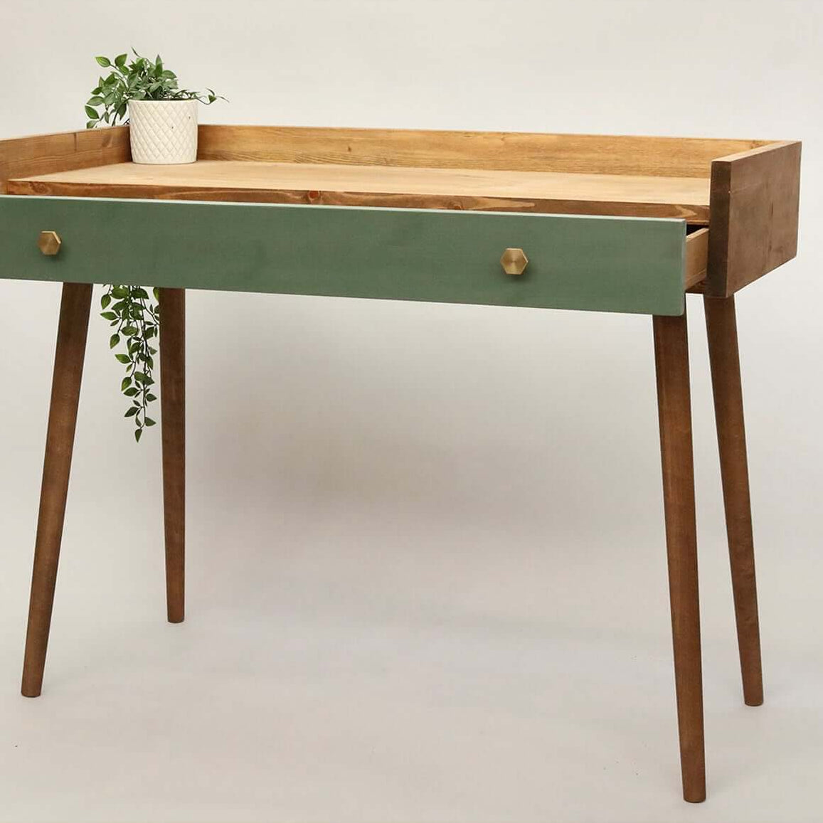 Writing Desk with Coloured Drawer Face and Perimeter Wall