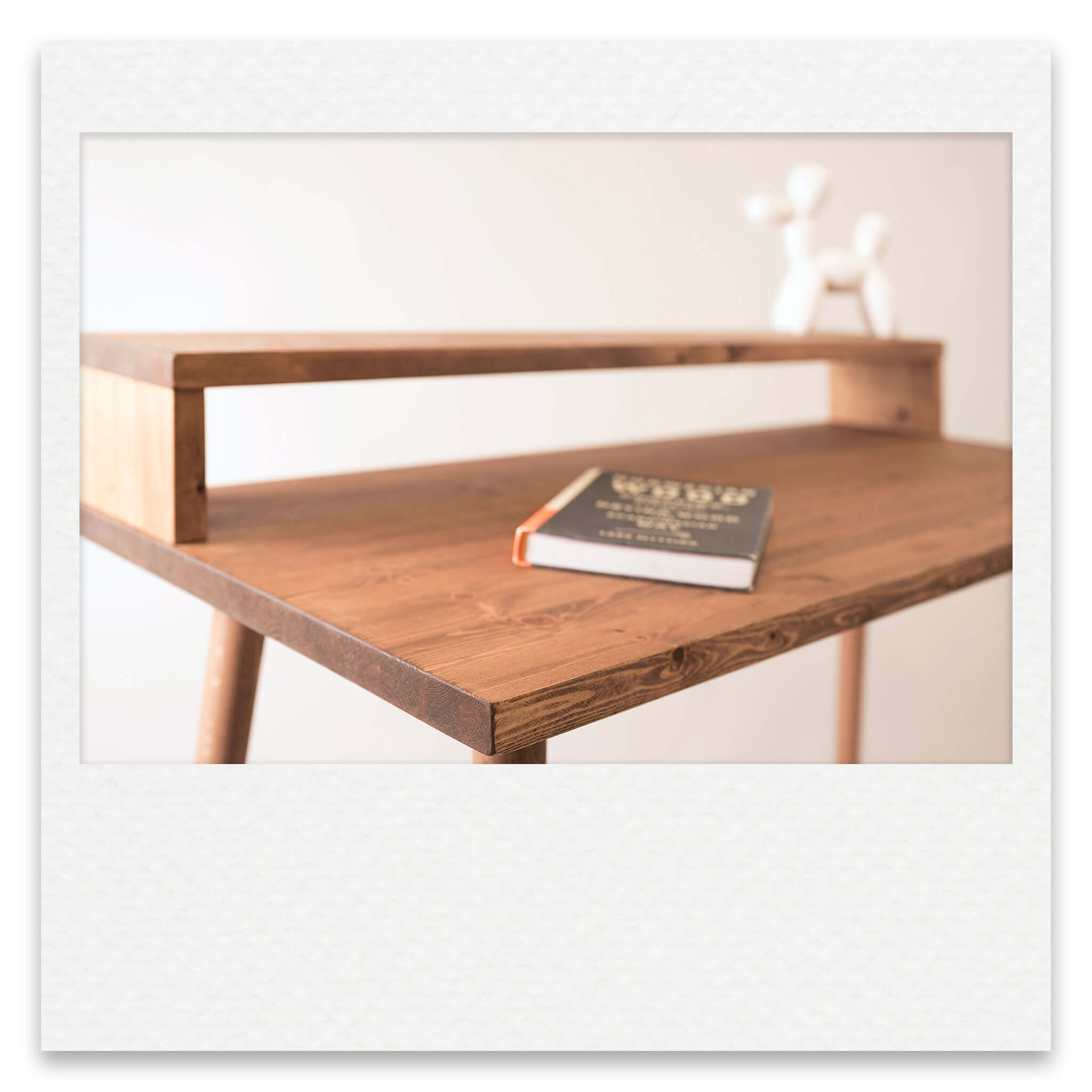 Solid Wood Computer Desk with Monitor Stand and Wooden Legs