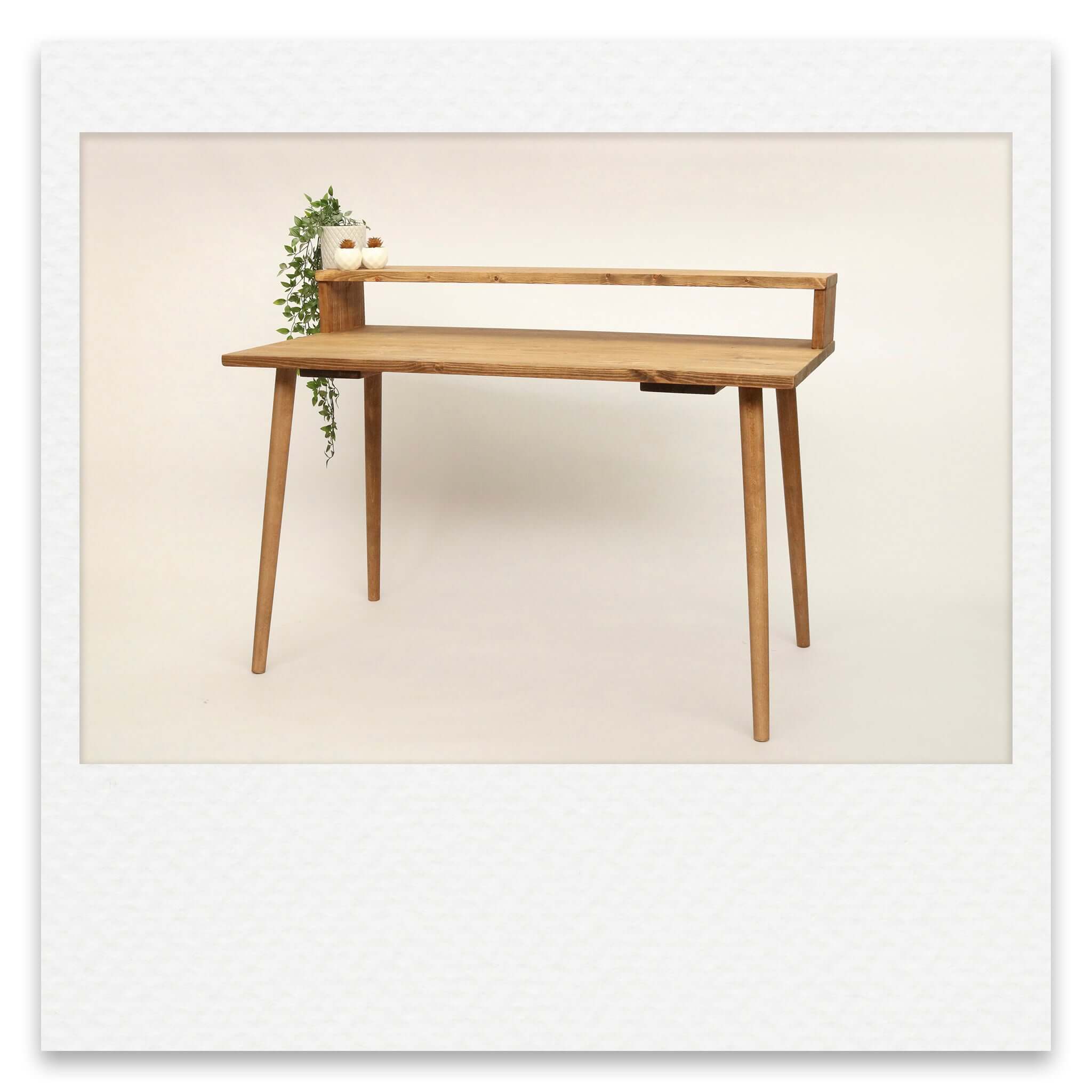 Solid Wood Computer Desk with Monitor Stand and Wooden Legs