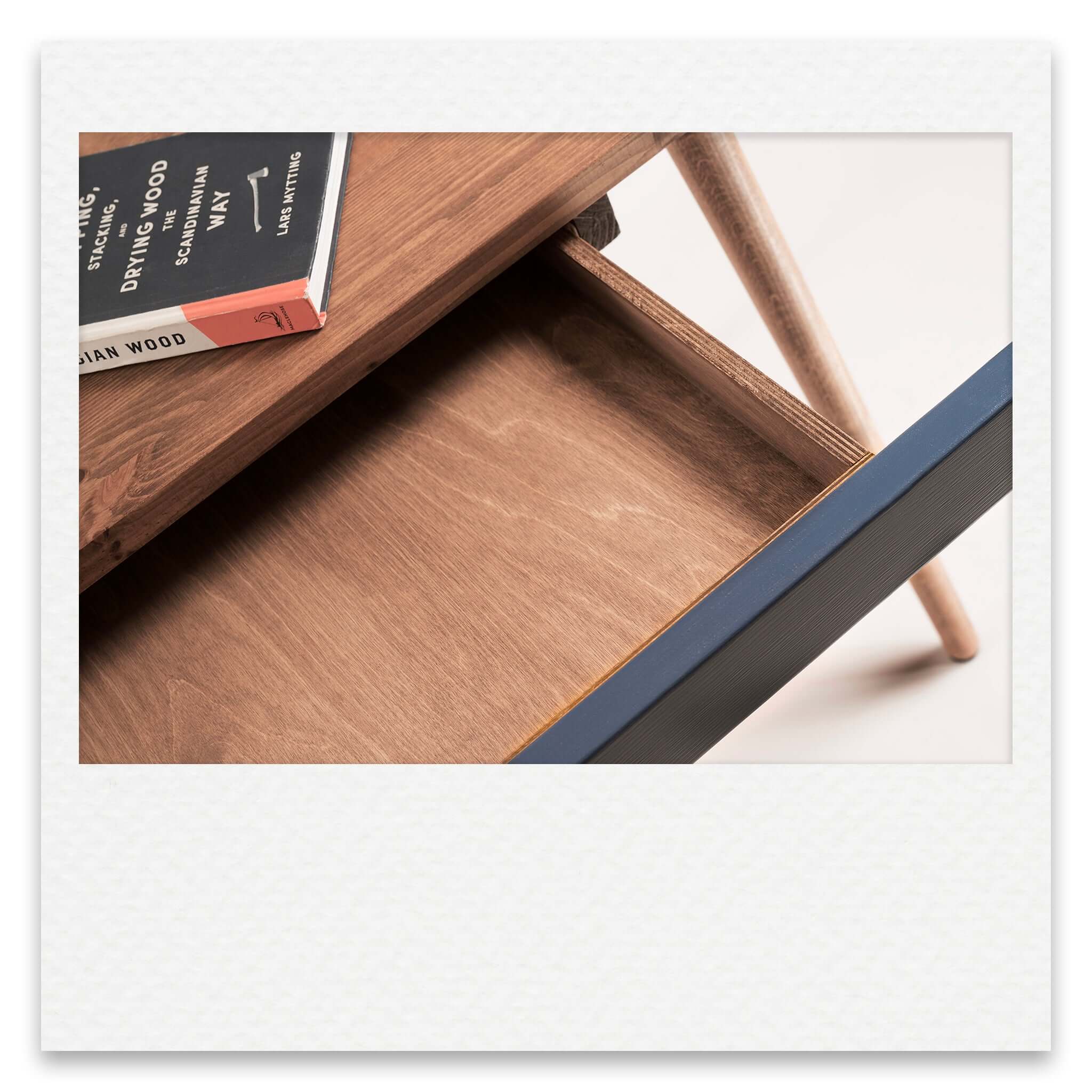 Simple Desk With Coloured Drawer and Wooden Legs