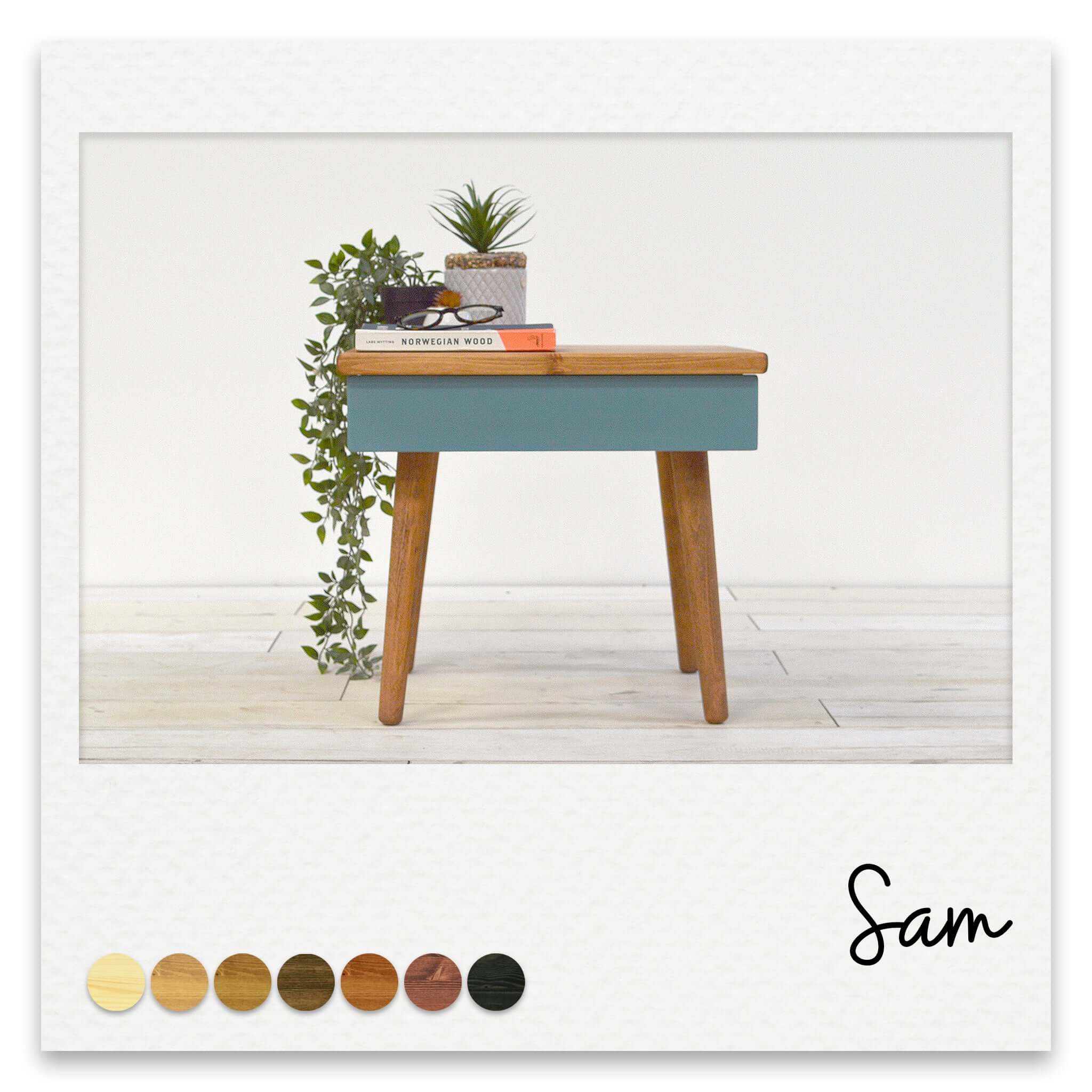 Scandi Bed Side Table with Painted Drawer Face