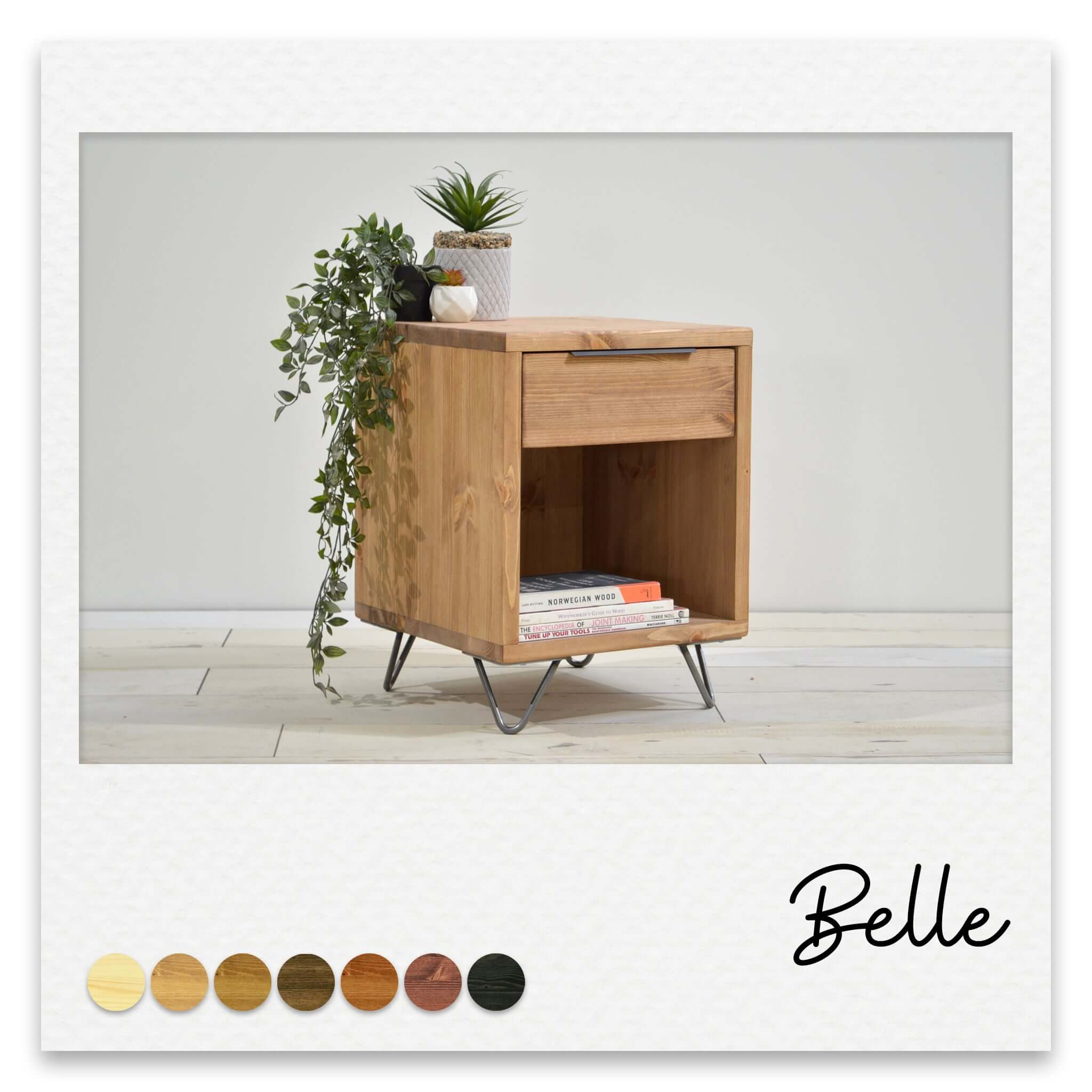Simple Cube Bedside with One Drawer and Hairpin Legs