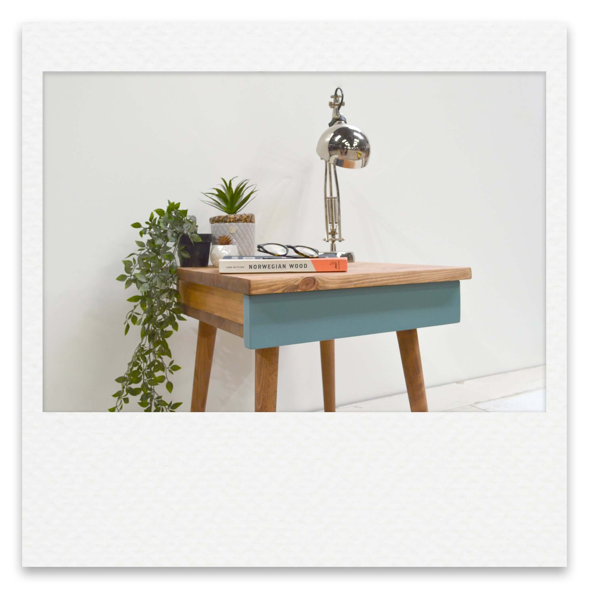 Scandi Bed Side Table with Painted Drawer Face