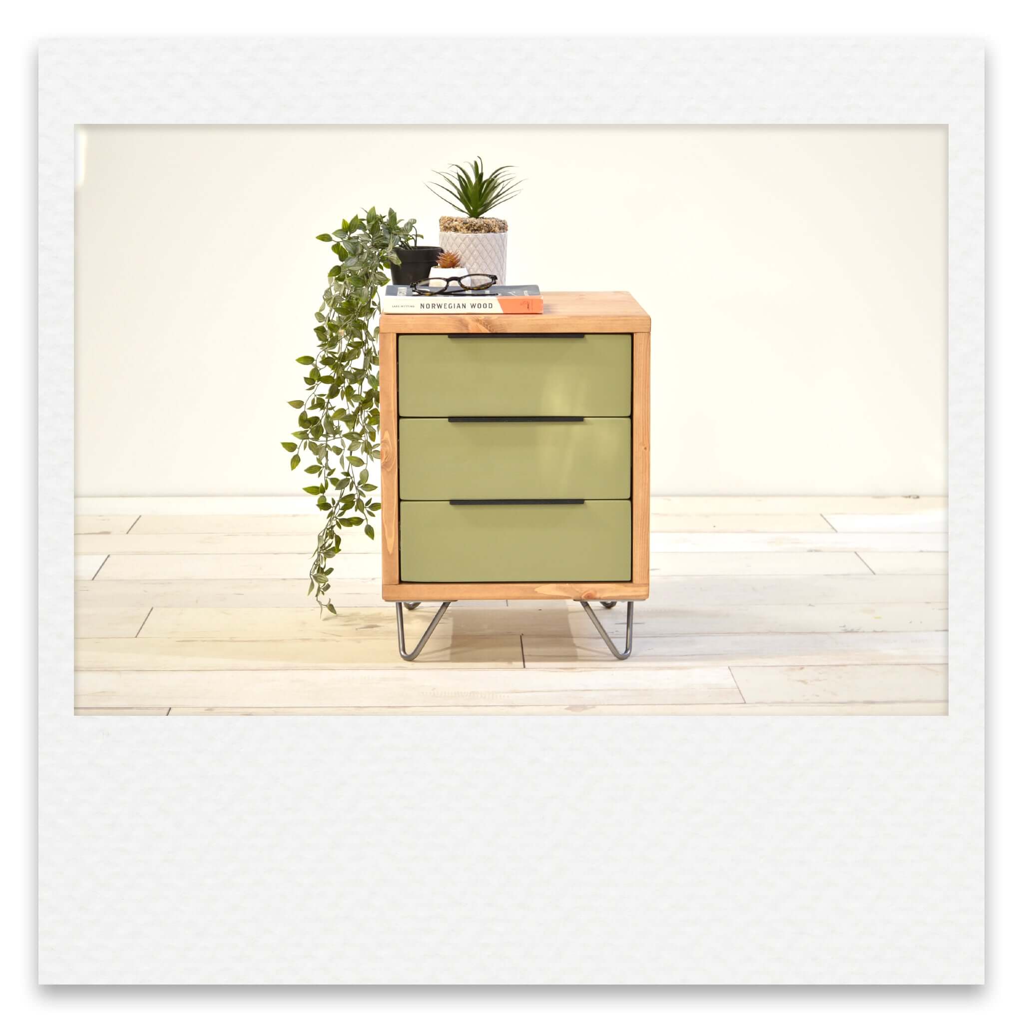 Executive Three Drawer Bed Side Table with Coloured Drawer Faces