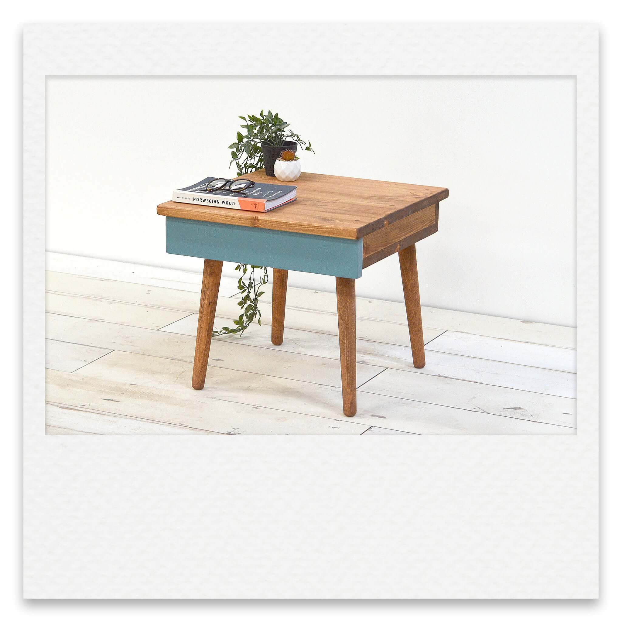 Scandi Bed Side Table with Painted Drawer Face