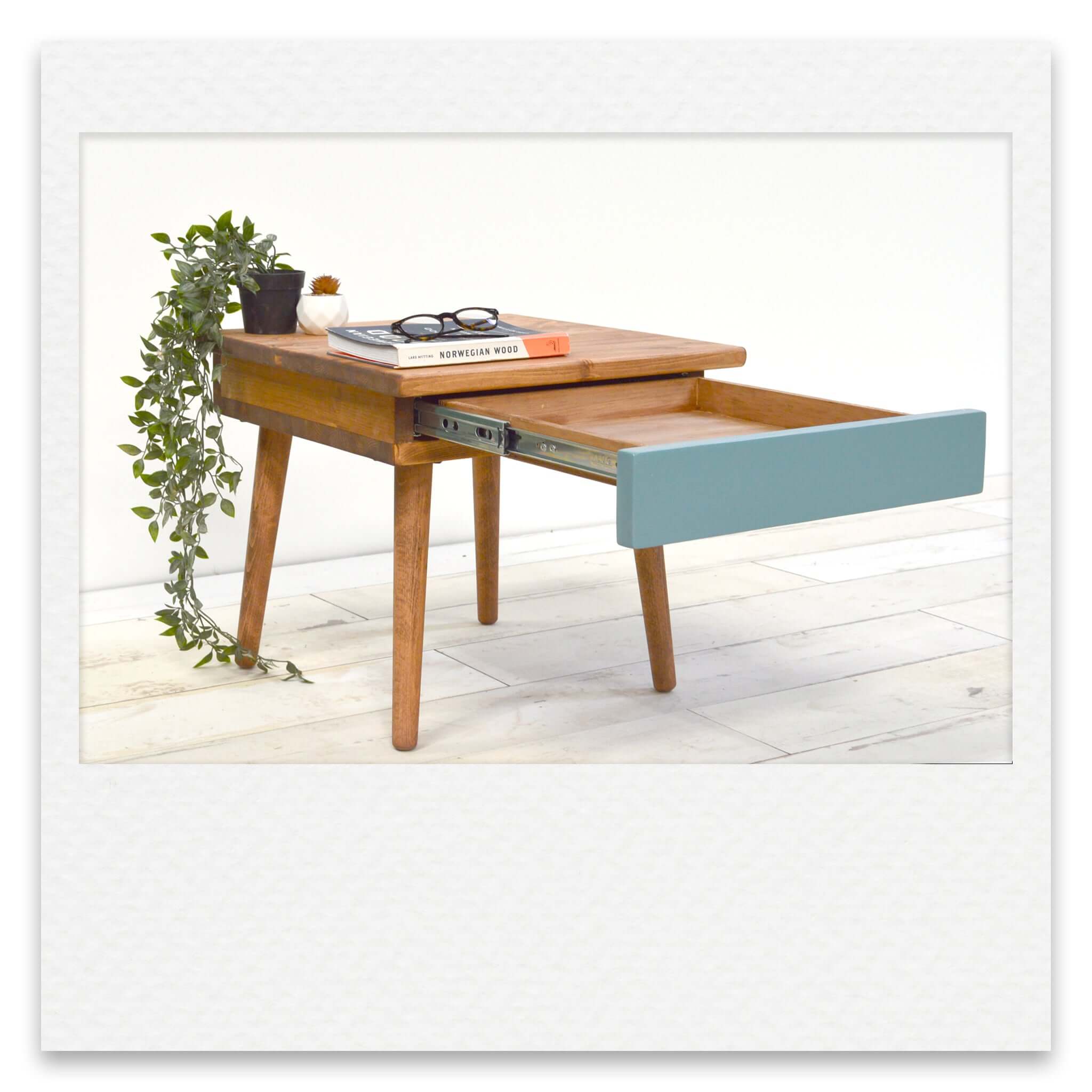 Scandi Bed Side Table with Painted Drawer Face