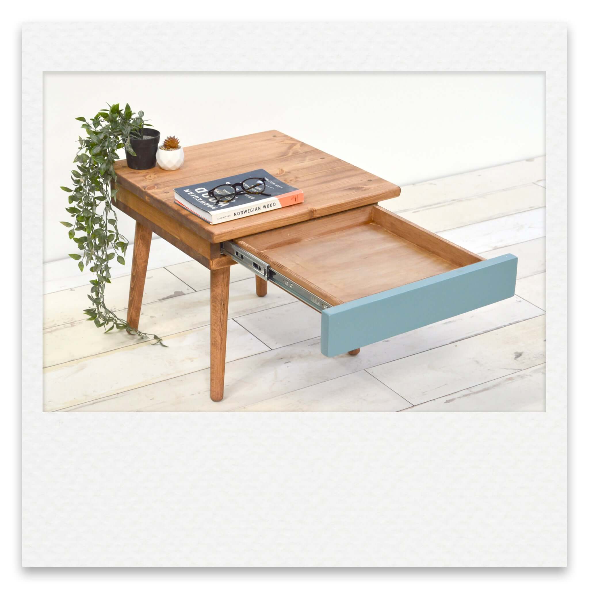 Scandi Bed Side Table with Painted Drawer Face