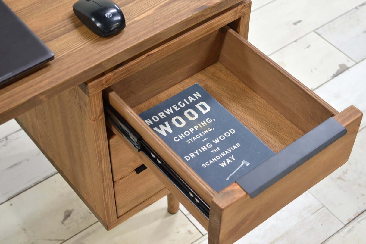 Large Mid Century Style Wooden Desk with 6 Drawers - Margot