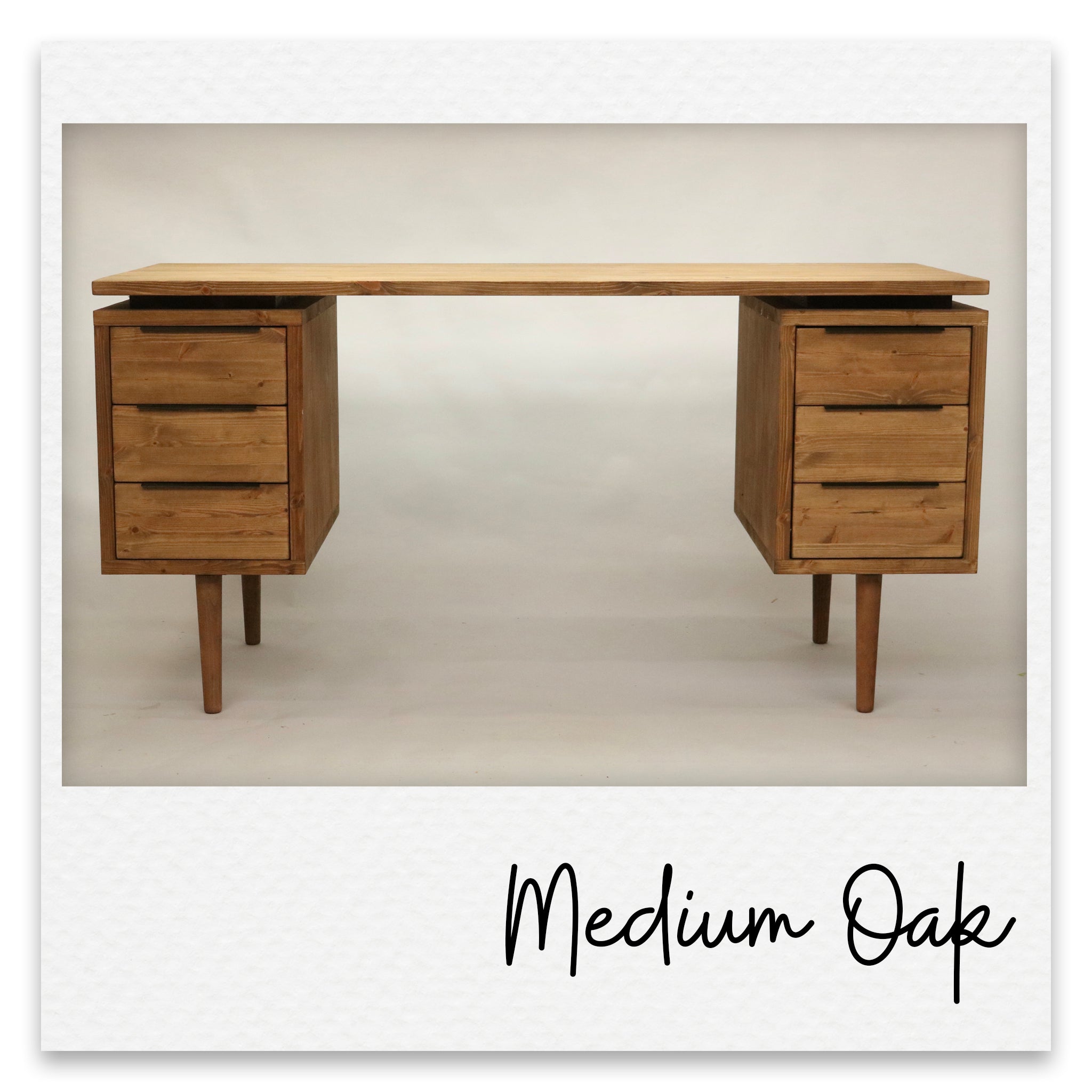 Large Mid Century Style Wooden Desk with 6 Drawers - Margot