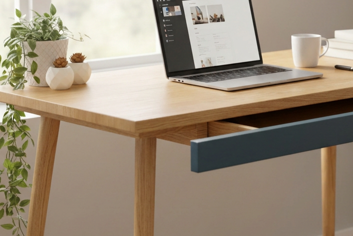 Oak desk with original painted drawer face