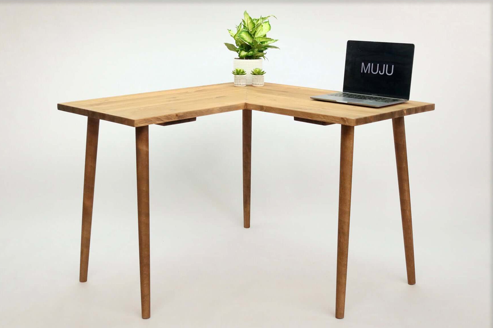 L Shaped Simple Corner Desk in Solid Wood