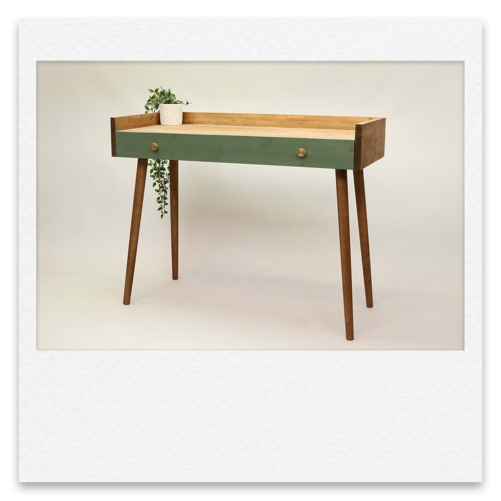 Writing Desk with Coloured Drawer Face and Perimeter Wall