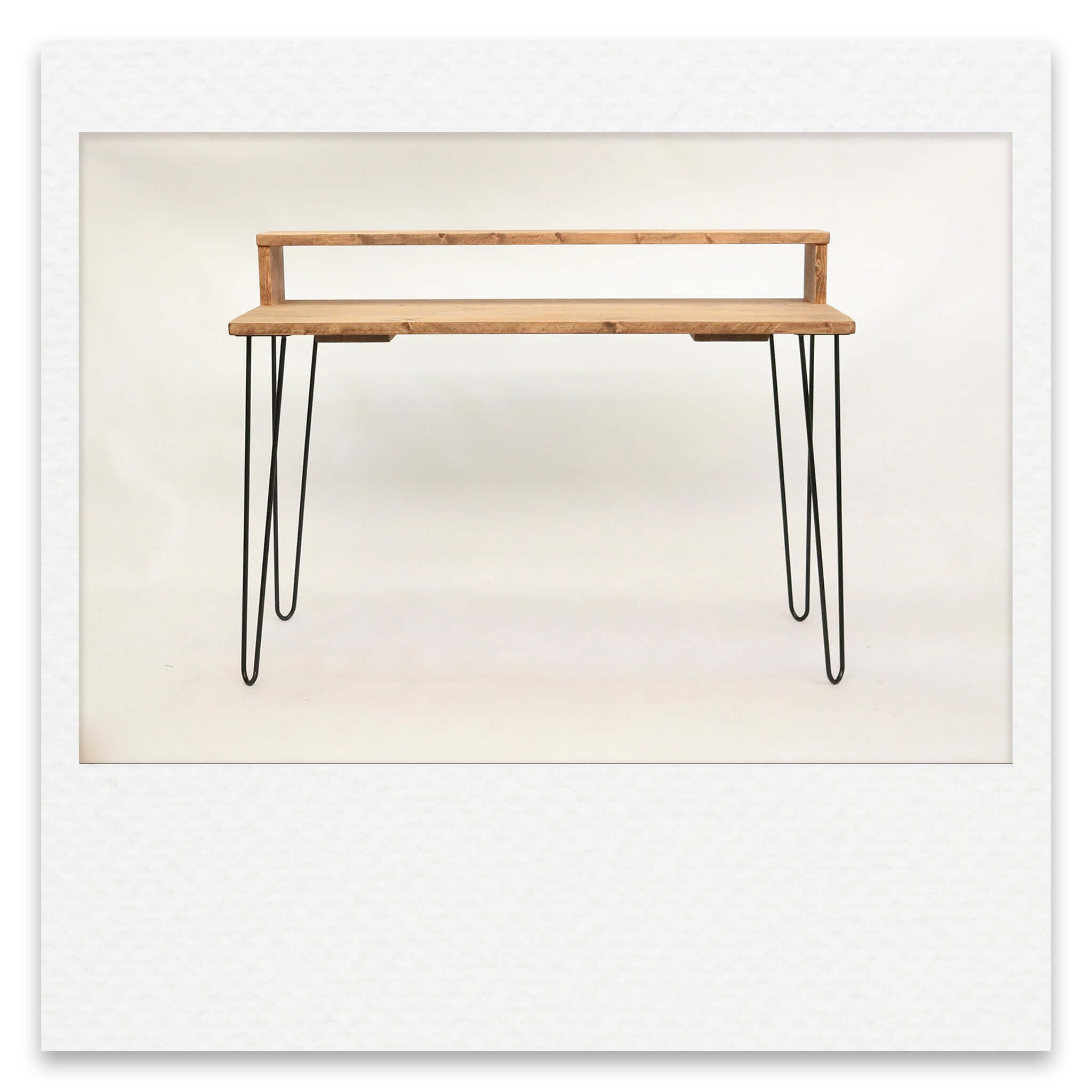 Solid Wood Desk with Monitor Stand and Hairpin Legs
