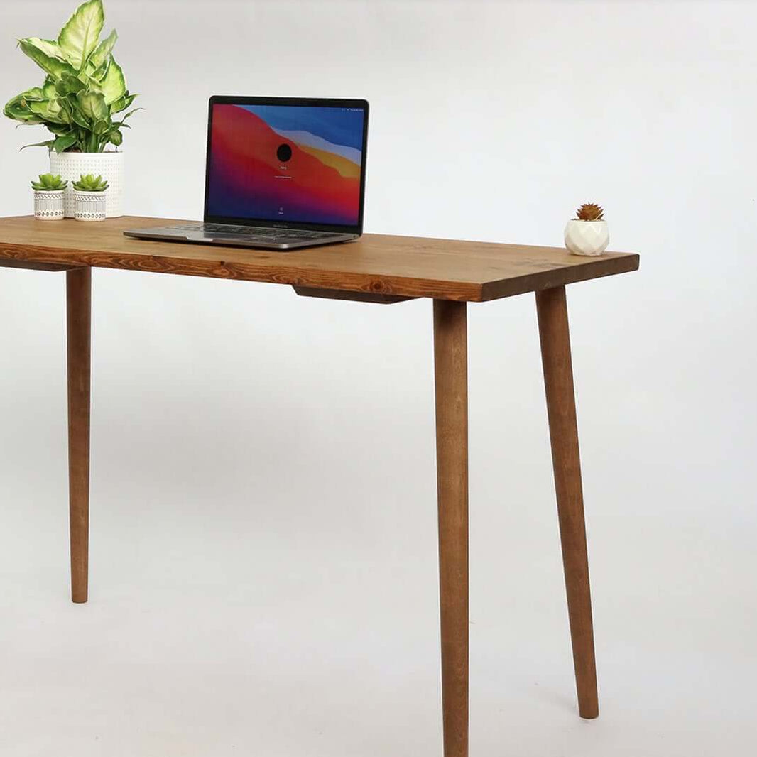 Simple Solid Wood Desk with Turned Wooden Legs