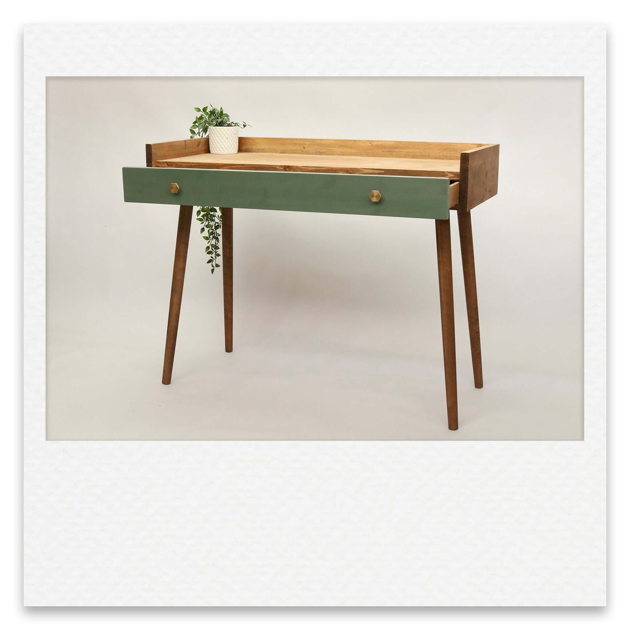 Writing Desk with Coloured Drawer Face and Perimeter Wall