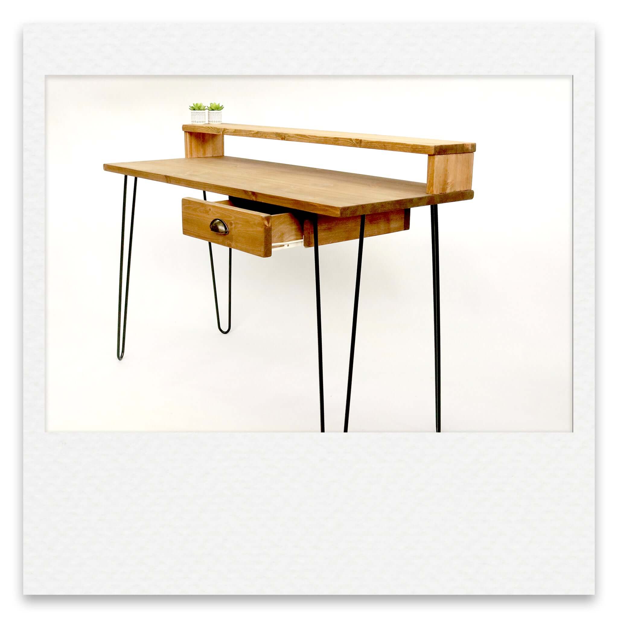Vintage Desk with Monitor Stand and Hairpin Legs