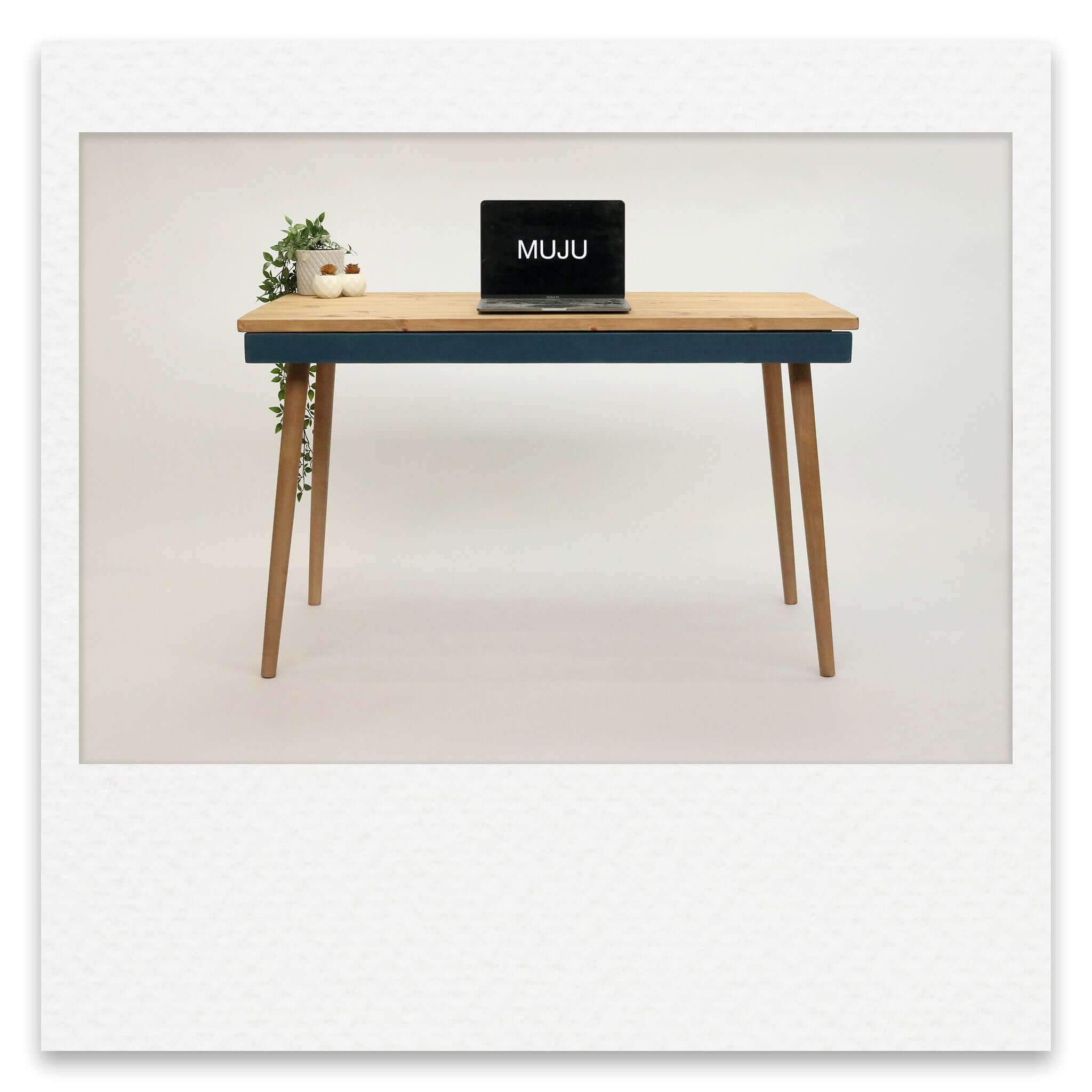 Simple Desk With Coloured Drawer and Wooden Legs
