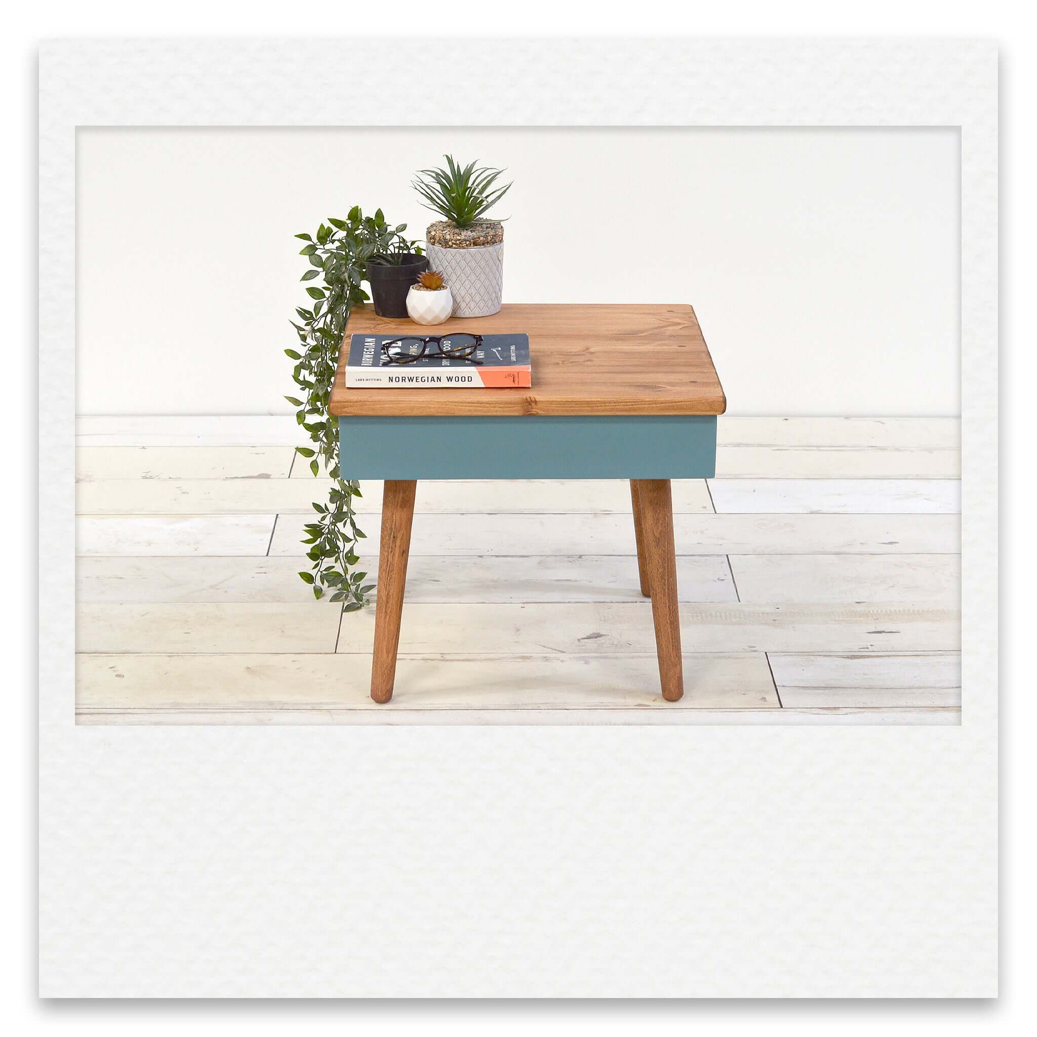Scandi Bed Side Table with Painted Drawer Face