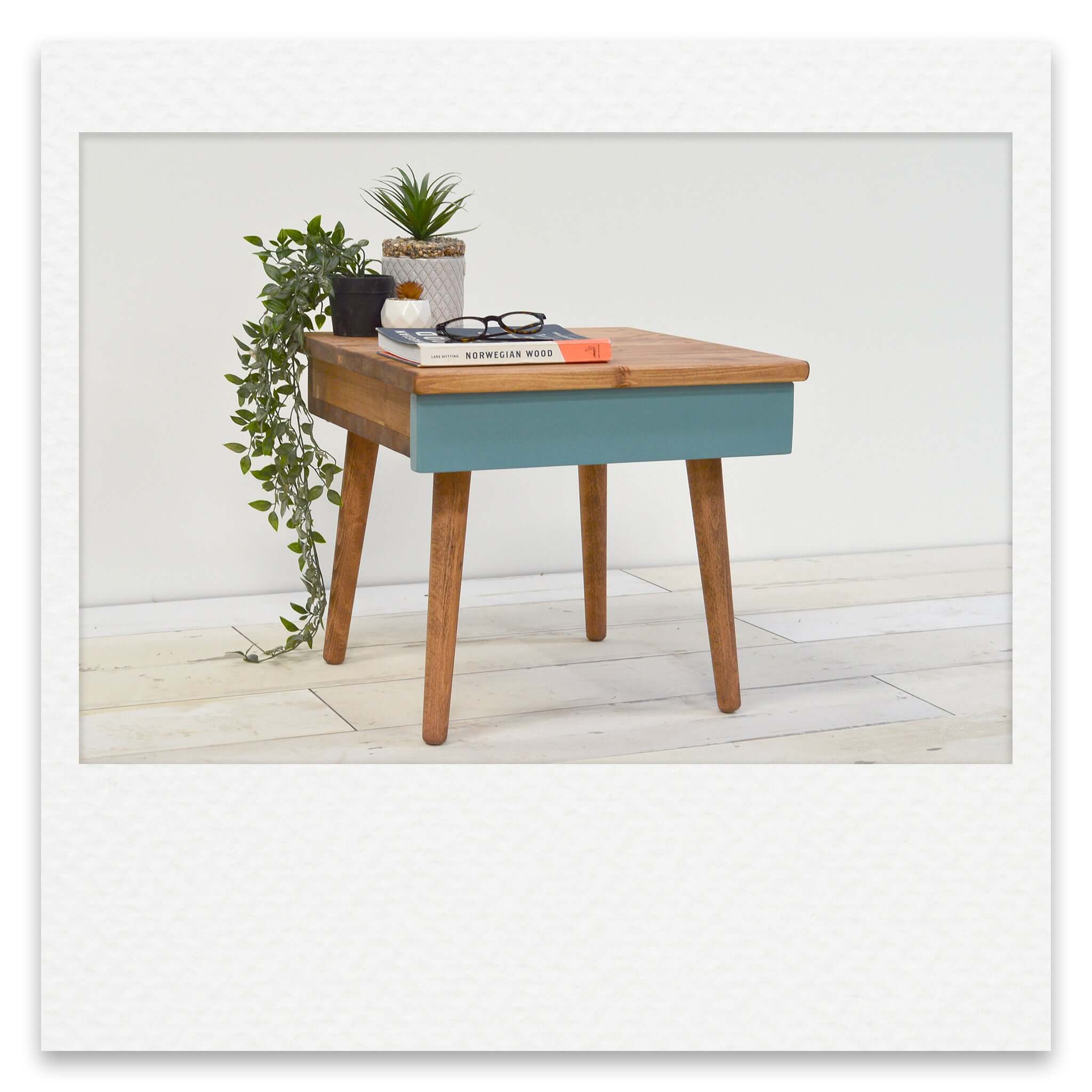 Scandi Bed Side Table with Painted Drawer Face